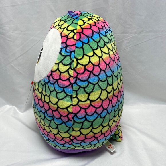 Ty Squish-A-Boos Owen Owl Plush 10" Rainbow Scales Toy - Picture 7 of 12